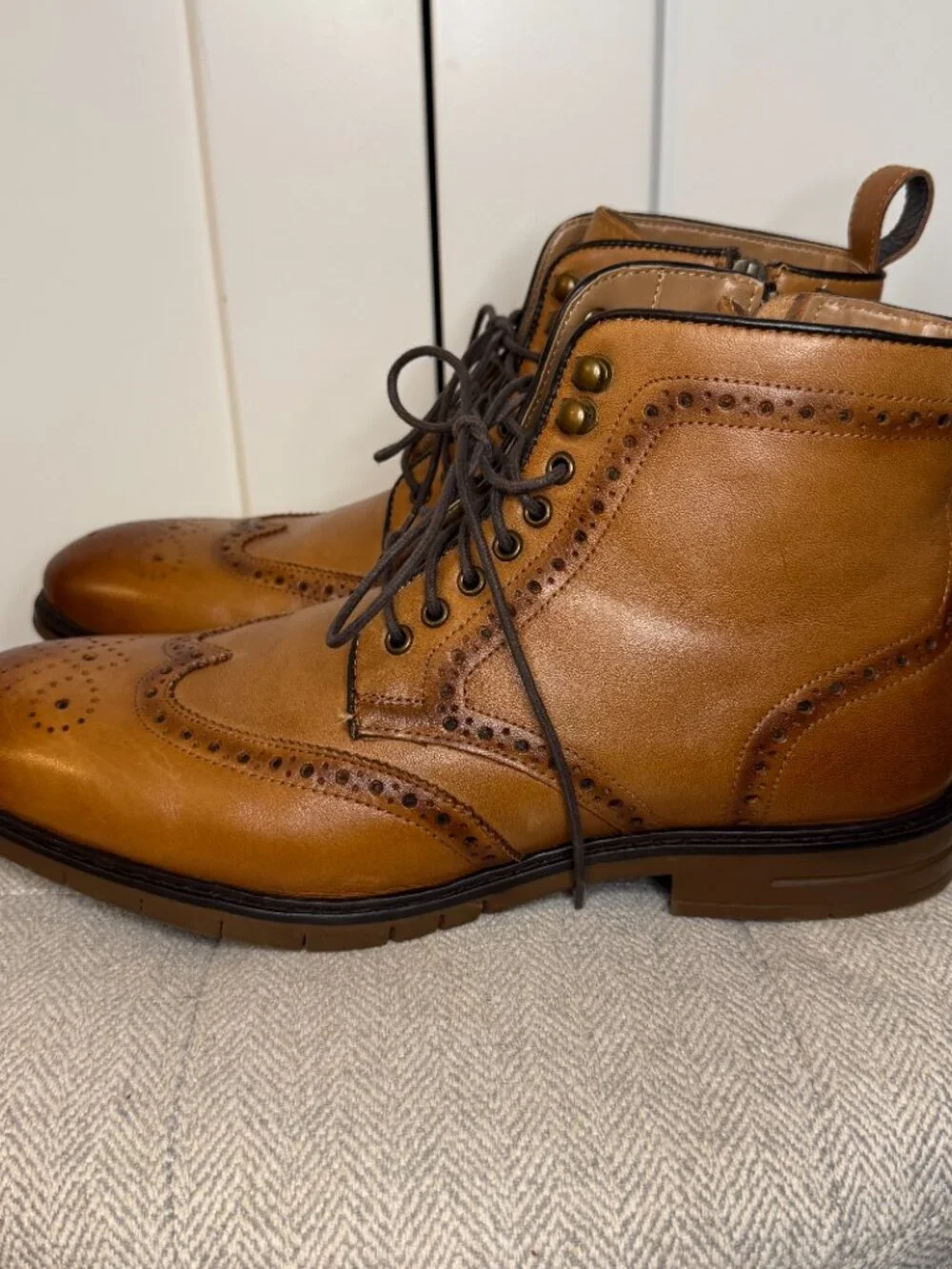 Steve Madden Men's P-Candid Wingtip Ankle Boot Size 12 Tan Brown Leather Lace Up